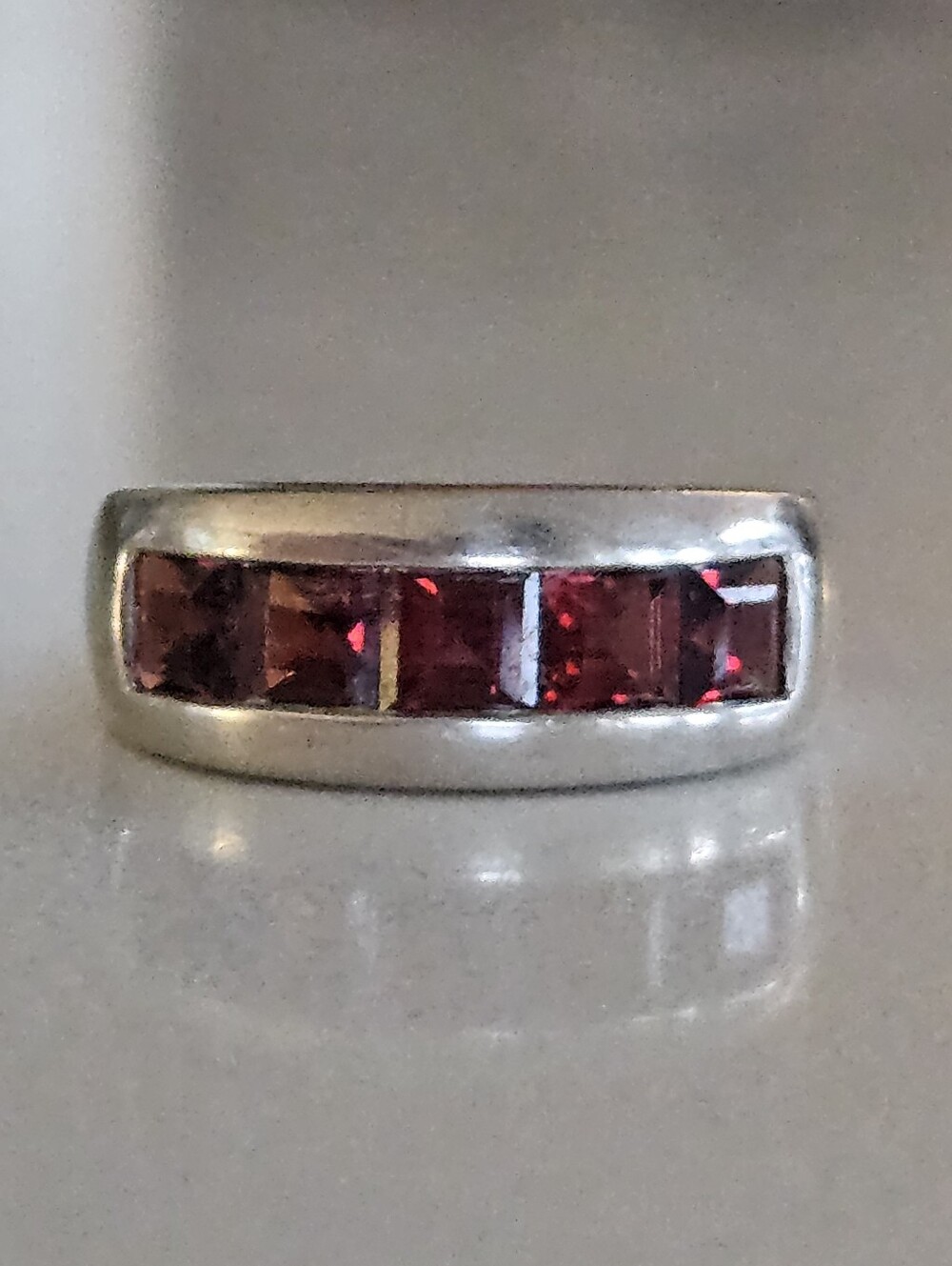 Vintage Princess Cut Spessartite Garnet Channel Set Band Ring Sterling Silver